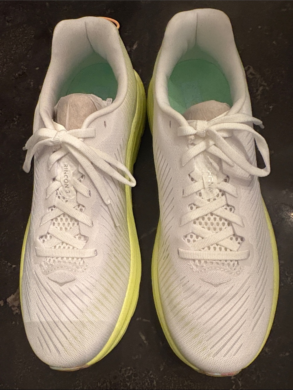 Women's Hoka Rincon 3 - White - Citrus Glow Running Shoes - Picture 3 of 9